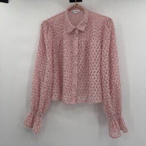 Blue Blossom Women's Blush Fringe Long Sleeve Blouse L